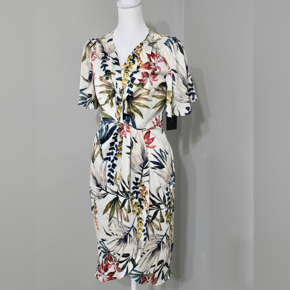 ZARA NWT Basic Collection Knot Satin Floral Dress Women's Size Small - Picture 5 of 13